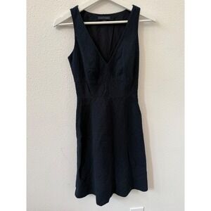 Banana Republic Fit & Flare Dress Solid Black V-Neck Sleeveless Lined Zip 0